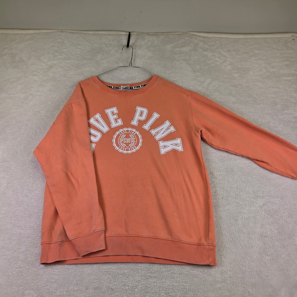 Pink Victoria's Secret Crewneck Sweatshirt Peach Coral Graphic Logo Medium
